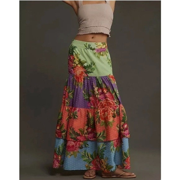 FARM Rio Dresses & Skirts - Farm Rio Anthropologie Floral Tiered Maxi‎ Skirt Size Medium Colorful